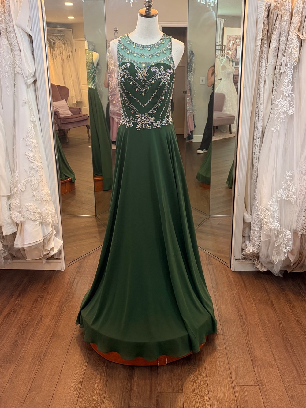 Elegant Green Embellished Evening Gown